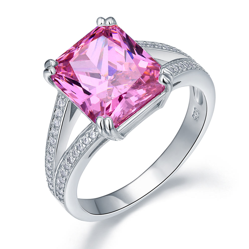 Bague en argent sterling avec diamant rose taille radiant simulé de 6 carats