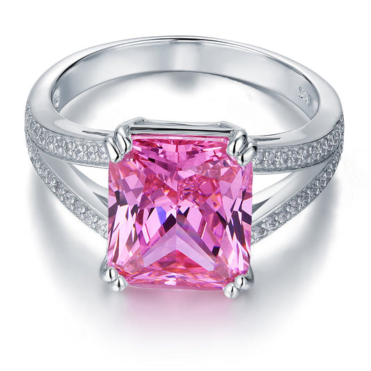 Bague en argent sterling avec diamant rose taille radiant simulé de 6 carats