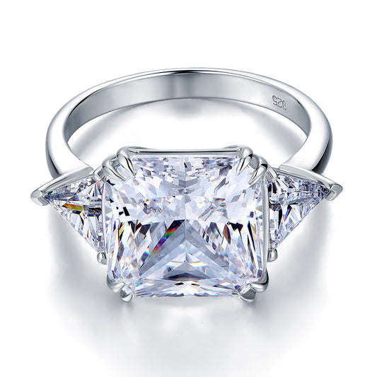 Bague trois diamants taille princesse en argent sterling, 8 carats, sertie de diamants synthétiques