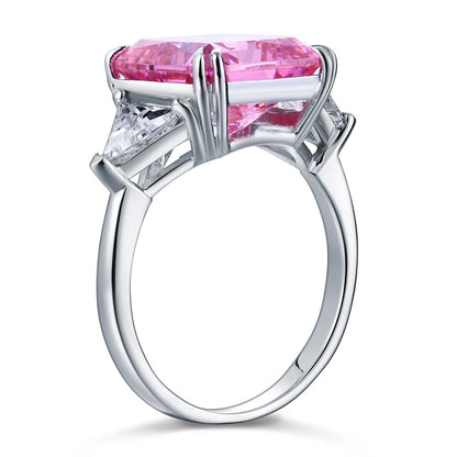 Bague en argent sterling avec trois diamants synthétiques roses taille princesse de 8 carats