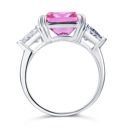 Bague en argent sterling avec trois diamants synthétiques roses taille princesse de 8 carats