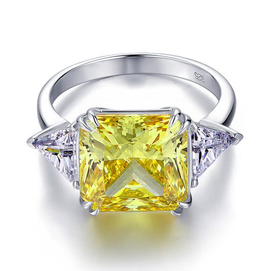 Bague trois diamants taille princesse jaune imitation diamants en argent sterling de 8 carats