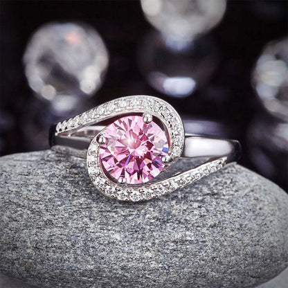 1.25 CT. Round Pink Simulated Diamond Twist Curl Ring in Sterling Silver