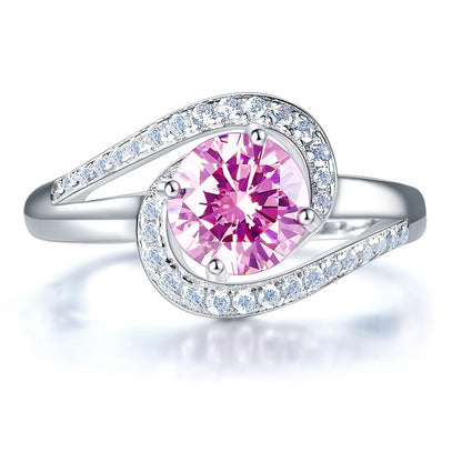 1.25 CT. Round Pink Simulated Diamond Twist Curl Ring in Sterling Silver