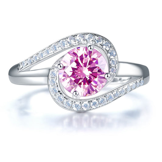 1.25 CT. Round Pink Simulated Diamond Twist Curl Ring in Sterling Silver
