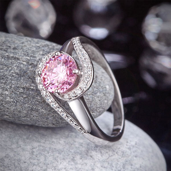 1.25 CT. Round Pink Simulated Diamond Twist Curl Ring in Sterling Silver