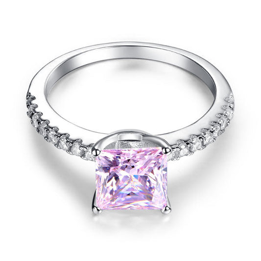 1.5 CT. Princess Cut Pink Simulated Diamond Ring in Sterling Silver