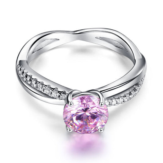 1.25 CT. Round Brilliant Cut Pink Simulated Diamond Entwined Ring in Sterling Silver