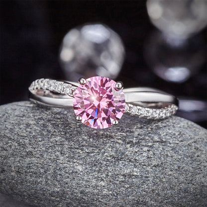 1.25 CT. Round Brilliant Cut Pink Simulated Diamond Entwined Ring in Sterling Silver