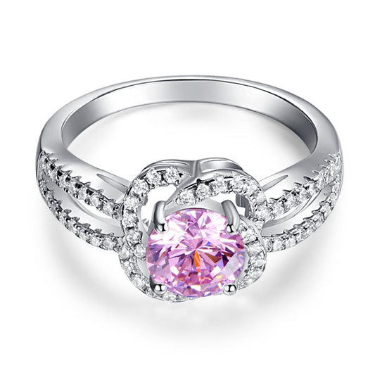 1 CT. Round Brilliant Cut Pink Simulated Diamond Floral Halo Ring in Sterling Silver