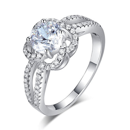 1 CT. Round Brilliant Cut Simulated Diamond Floral Halo Ring in Sterling Silver