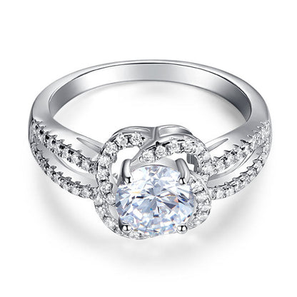 1 CT. Round Brilliant Cut Simulated Diamond Floral Halo Ring in Sterling Silver