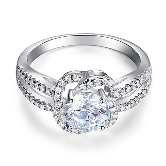 1 CT. Round Brilliant Cut Simulated Diamond Floral Halo Ring in Sterling Silver