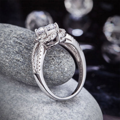 1 CT. Round Brilliant Cut Simulated Diamond Floral Halo Ring in Sterling Silver