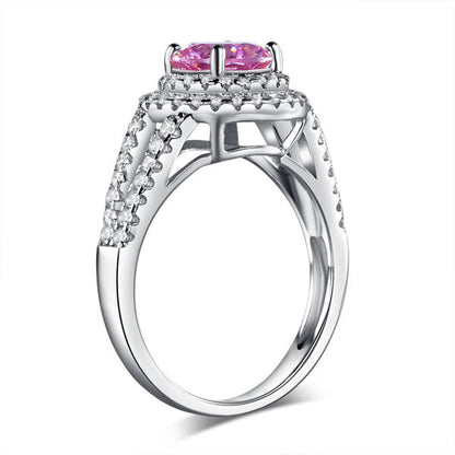 1.25 CT. Round Brilliant Cut Pink Simulated Diamond Double Halo Ring in Sterling Silver