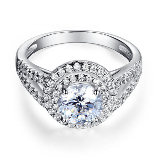 1.25 CT. Round Brilliant Cut Simulated Diamond Double Halo Ring in Sterling Silver