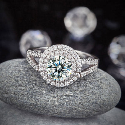 1.25 CT. Round Brilliant Cut Simulated Diamond Double Halo Ring in Sterling Silver