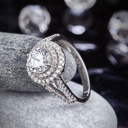 1.25 CT. Round Brilliant Cut Simulated Diamond Double Halo Ring in Sterling Silver