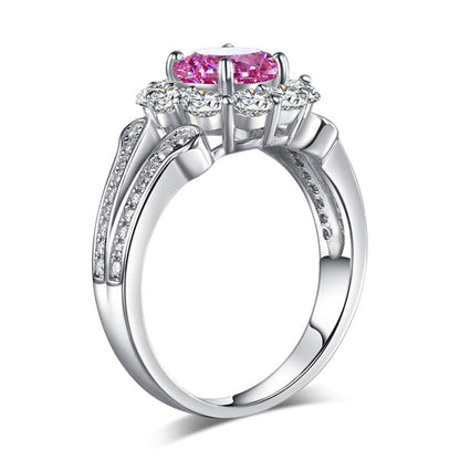 1.25 CT. Round Brilliant Cut Pink Simulated Diamond Flower Halo Ring in Sterling Silver
