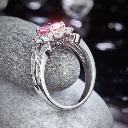 1.25 CT. Round Brilliant Cut Pink Simulated Diamond Flower Halo Ring in Sterling Silver
