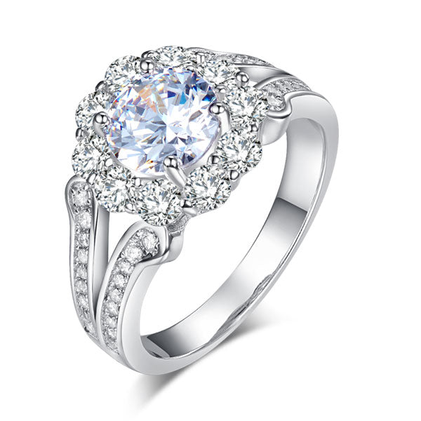 1.25 CT. Round Brilliant Cut Simulated Diamond Flower Halo Ring in Sterling Silver