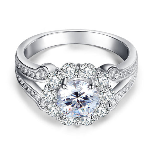 1.25 CT. Round Brilliant Cut Simulated Diamond Flower Halo Ring in Sterling Silver