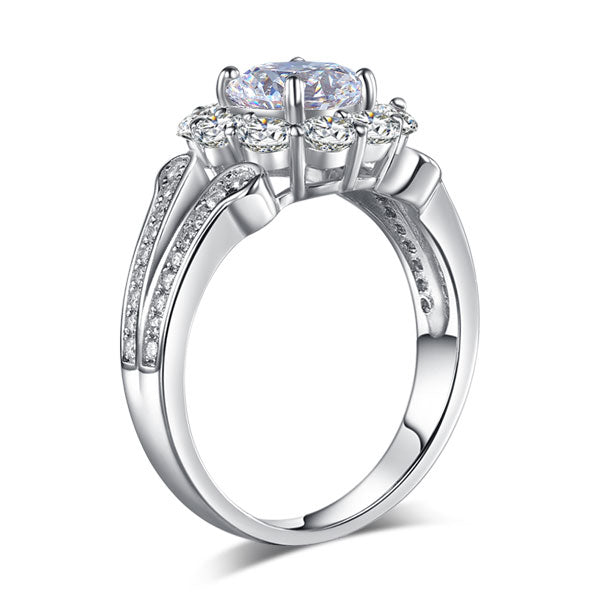 1.25 CT. Round Brilliant Cut Simulated Diamond Flower Halo Ring in Sterling Silver
