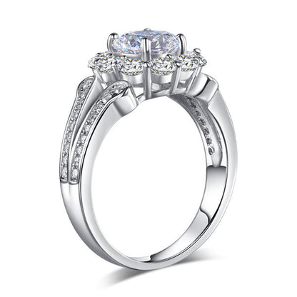 1.25 CT. Round Brilliant Cut Simulated Diamond Flower Halo Ring in Sterling Silver