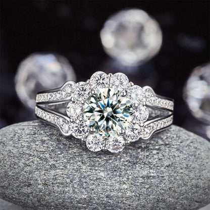 1.25 CT. Round Brilliant Cut Simulated Diamond Flower Halo Ring in Sterling Silver