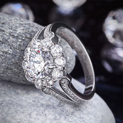 1.25 CT. Round Brilliant Cut Simulated Diamond Flower Halo Ring in Sterling Silver