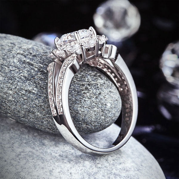 1.25 CT. Round Brilliant Cut Simulated Diamond Flower Halo Ring in Sterling Silver