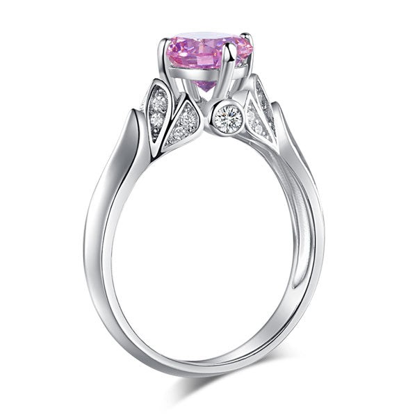 1.25 CT. Round Brilliant Cut Pink Simulated Diamond Flower Ring in Sterling Silver