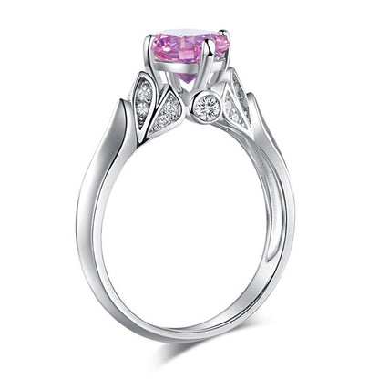 1.25 CT. Round Brilliant Cut Pink Simulated Diamond Flower Ring in Sterling Silver