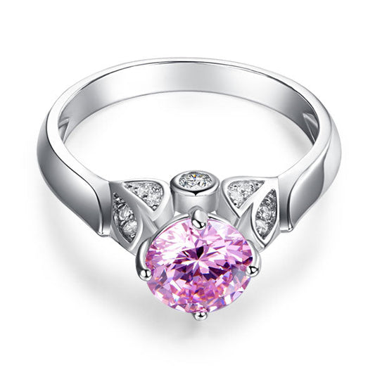 1.25 CT. Round Brilliant Cut Pink Simulated Diamond Flower Ring in Sterling Silver