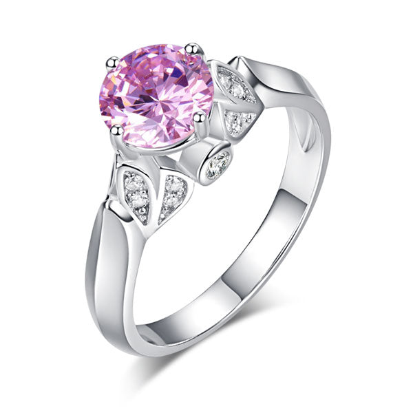 1.25 CT. Round Brilliant Cut Pink Simulated Diamond Flower Ring in Sterling Silver