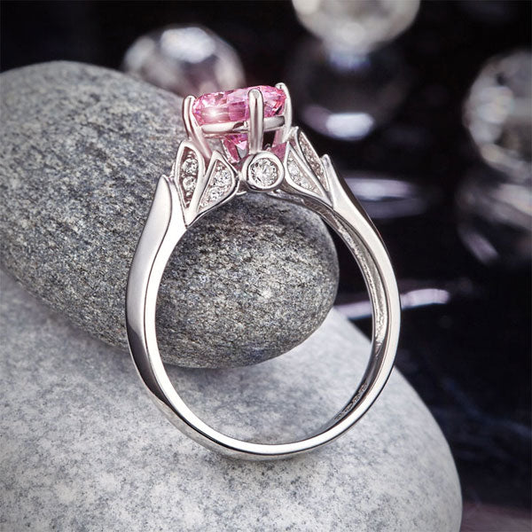 1.25 CT. Round Brilliant Cut Pink Simulated Diamond Flower Ring in Sterling Silver