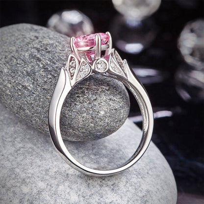 1.25 CT. Round Brilliant Cut Pink Simulated Diamond Flower Ring in Sterling Silver