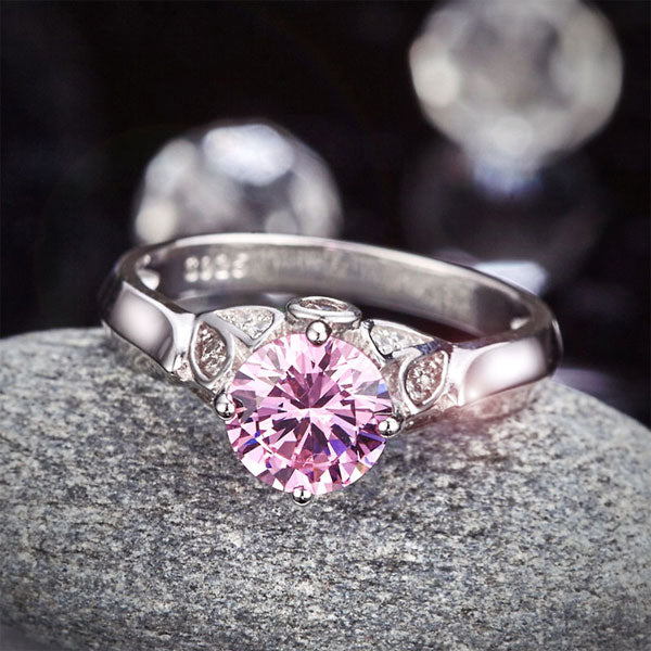 1.25 CT. Round Brilliant Cut Pink Simulated Diamond Flower Ring in Sterling Silver