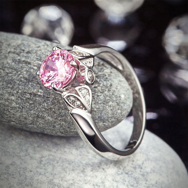 1.25 CT. Round Brilliant Cut Pink Simulated Diamond Flower Ring in Sterling Silver