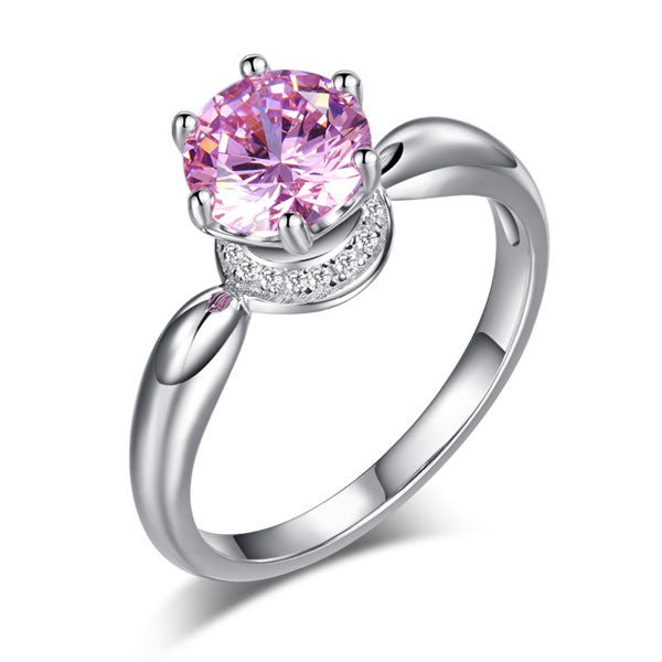 1.25 CT. Round Brilliant Cut Pink Simulated Diamond Halo Ring in Sterling Silver