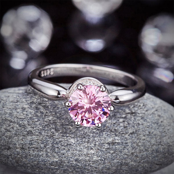 1.25 CT. Round Brilliant Cut Pink Simulated Diamond Halo Ring in Sterling Silver