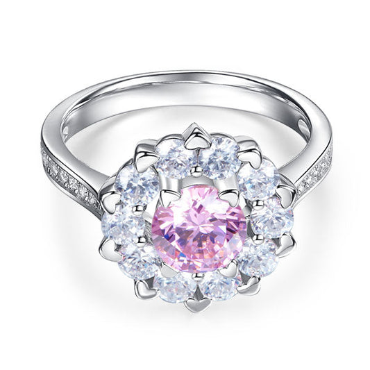 1 CT. Round Brilliant Cut Pink Simulated Diamond Snowflake Halo Ring in Sterling Silver