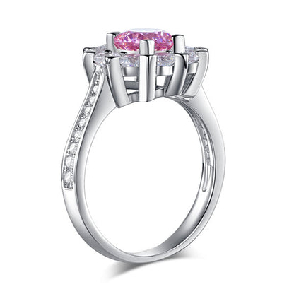 1 CT. Round Brilliant Cut Pink Simulated Diamond Snowflake Halo Ring in Sterling Silver