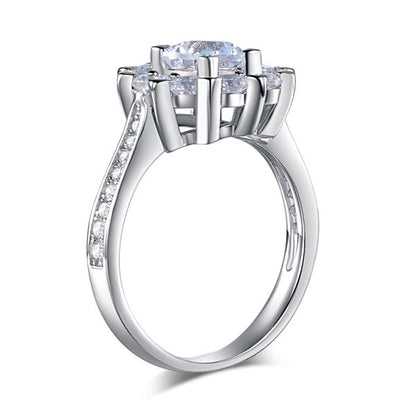 1 CT. Round Brilliant Cut Simulated Diamond Snowflake Halo Ring in Sterling Silver
