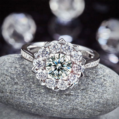 1 CT. Round Brilliant Cut Simulated Diamond Snowflake Halo Ring in Sterling Silver