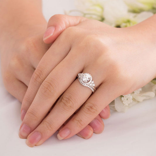 1 CT. Round Halo Simulated Diamond Bridal Set in Sterling Silver