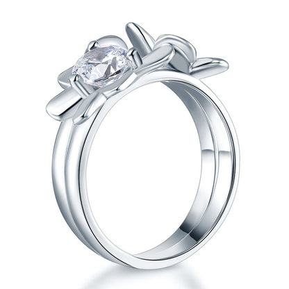 1 CT. Simulated Diamond Flower Butterfly Ring Set in Sterling Silver
