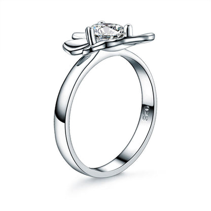 1 CT. Simulated Diamond Flower Butterfly Ring Set in Sterling Silver