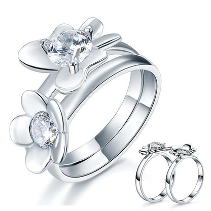 1 CT. Simulated Diamond Flower Butterfly Ring Set in Sterling Silver
