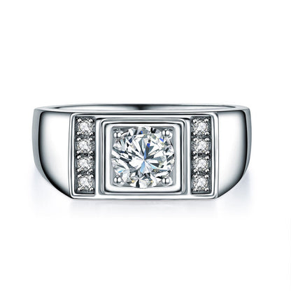 1 CT. Round Simulated Diamond Ring in Sterling Silver For Men